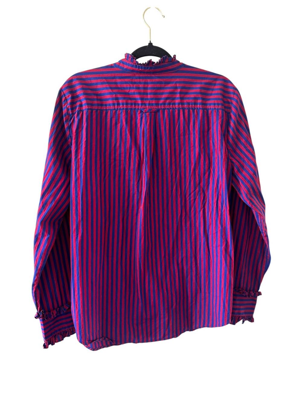 J. Crew Women's Red and Blue Poplin Striped Ruffle-Trim 100% cotton size XL - Picture 5 of 7